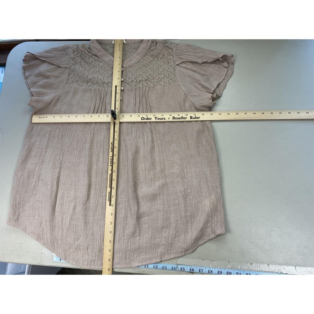 Perch Blu Pepper Tunic Top Womens 3XL Beige Lace Henley Flutter Boho Crinkle 3X - Picture 8 of 13
